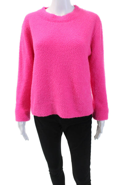 Katie J Womens Fuzzy Crew Neck Long Sleeve Pullover Sweater Top Hot Pink Size XL