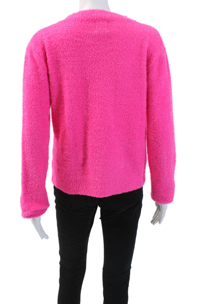 Katie J Womens Fuzzy Crew Neck Long Sleeve Pullover Sweater Top Hot Pink Size XL