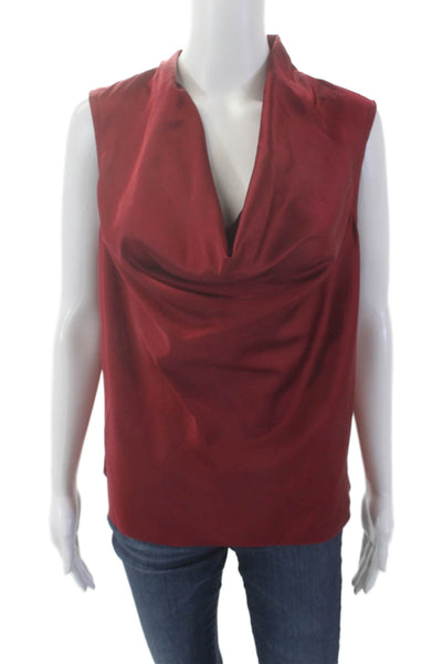 Calvin Klein Womens Satin Cowl Neck Sleeveless Blouse Top Red Wine Size L