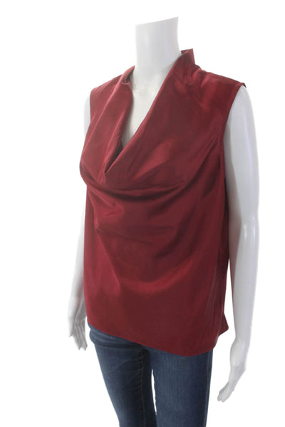 Calvin Klein Womens Satin Cowl Neck Sleeveless Blouse Top Red Wine Size L