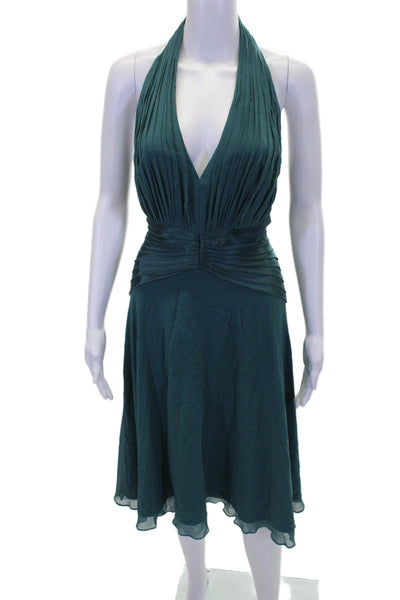 Tadashi Womens Silk Halter Top Lined Backless Tiered Dress Green Size 6