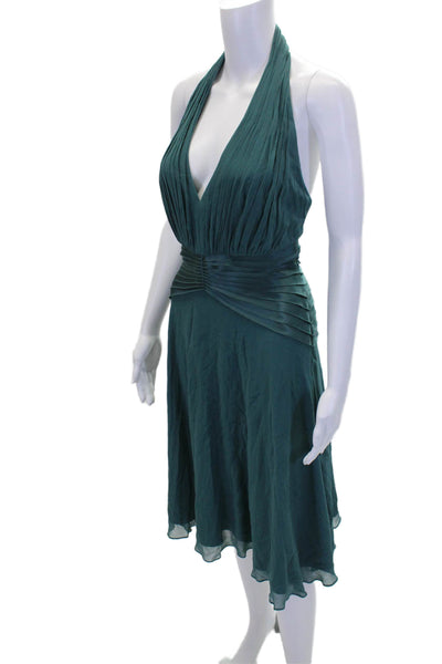 Tadashi Womens Silk Halter Top Lined Backless Tiered Dress Green Size 6