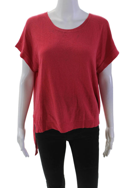 BCBGMAXAZRIA Womens Short Sleeve Crew Neck Knit Shirt Red Cotton Size Large