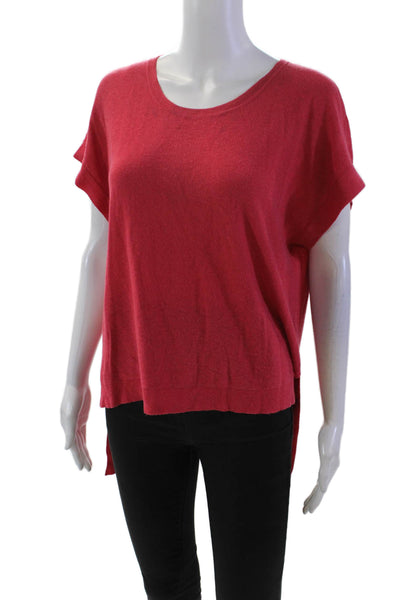 BCBGMAXAZRIA Womens Short Sleeve Crew Neck Knit Shirt Red Cotton Size Large