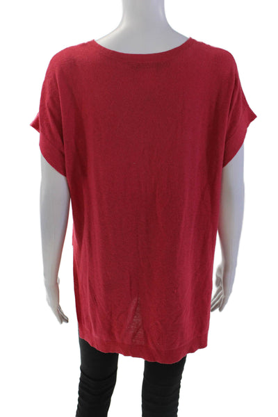 BCBGMAXAZRIA Womens Short Sleeve Crew Neck Knit Shirt Red Cotton Size Large