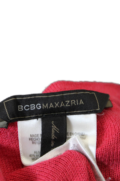 BCBGMAXAZRIA Womens Short Sleeve Crew Neck Knit Shirt Red Cotton Size Large