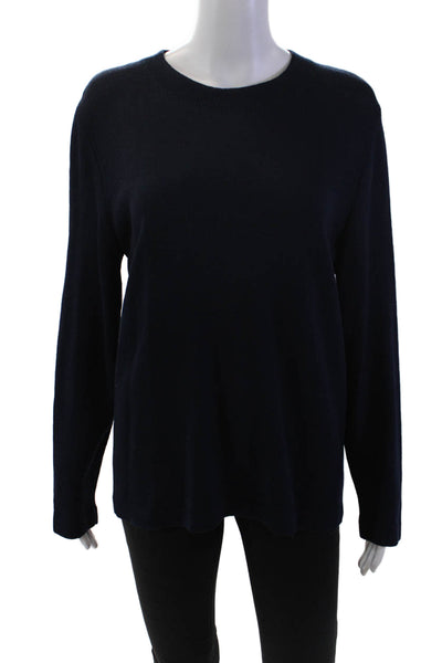 St. John Separates Womens Back Zip Round Neck Santana Knit Top Navy Size Large