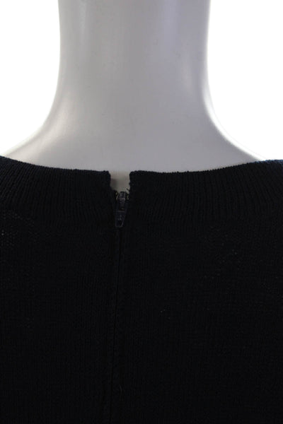 St. John Separates Womens Back Zip Round Neck Santana Knit Top Navy Size Large