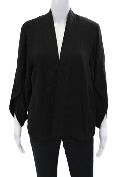 Eileen Fisher Womens 3/4 Sleeve Open Front Silk Light Jacket Black Size Medium