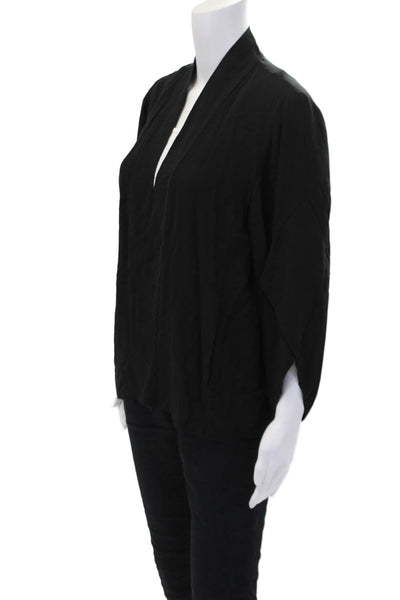 Eileen Fisher Womens 3/4 Sleeve Open Front Silk Light Jacket Black Size Medium