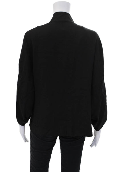 Eileen Fisher Womens 3/4 Sleeve Open Front Silk Light Jacket Black Size Medium