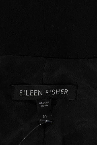 Eileen Fisher Womens 3/4 Sleeve Open Front Silk Light Jacket Black Size Medium