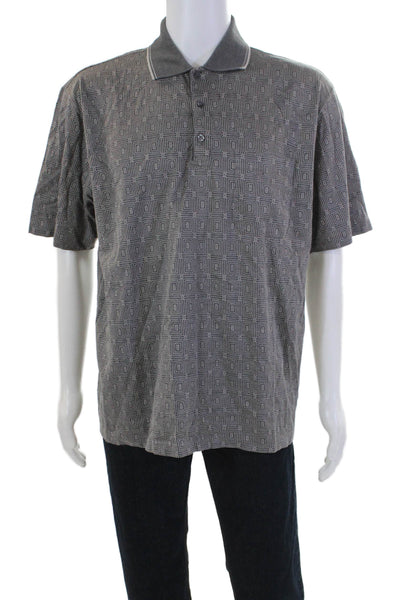 Givenchy Mens Geometric Print Short Sleeves Polo Shirt Gray Cotton Size Extra La