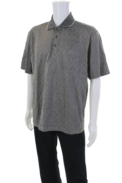 Givenchy Mens Geometric Print Short Sleeves Polo Shirt Gray Cotton Size Extra La