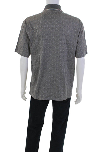 Givenchy Mens Geometric Print Short Sleeves Polo Shirt Gray Cotton Size Extra La