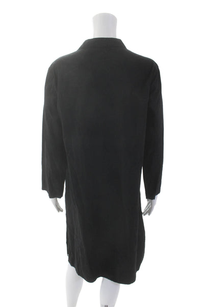 Eileen Fisher Womens Crew Neck Button Front Long Sleeve Shirt Dress Black Size L