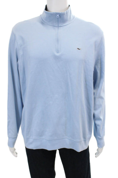 Vineyard Vines Mens Half Zip Mock Neck Long Sleeve Sweatshirt Light Blue Size L