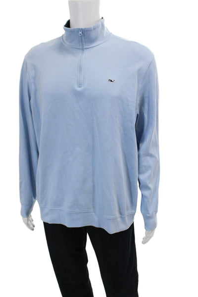 Vineyard Vines Mens Half Zip Mock Neck Long Sleeve Sweatshirt Light Blue Size L