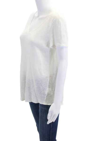 Eileen Fisher Womens Short Sleeve V Neck Linen Knit Tee Shirt White Size Large