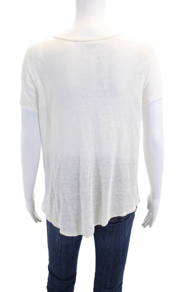 Eileen Fisher Womens Short Sleeve V Neck Linen Knit Tee Shirt White Size Large