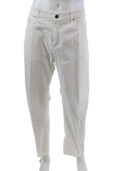 R. Derwin Mens Cotton 5 Pocket Button Close Tapered Pants Trouser White Size 40