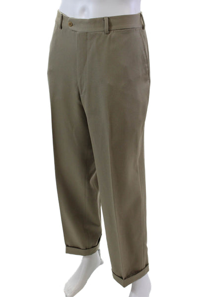 Peter Elliot Mens Wool Four Pocket Tapered Dress Pants Trousers Beige Size 40