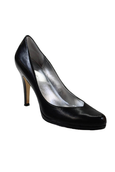 Tahari Womens Leather Almond Toe Slip On Pumps Black Size 8