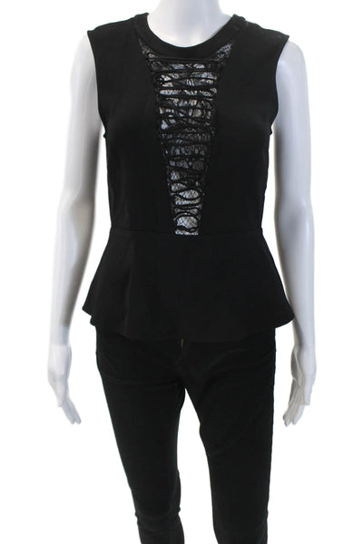 A.L.C. Womens Lace Up Crew Neck Sleeveless Peplum Blouse Top Black Size 6