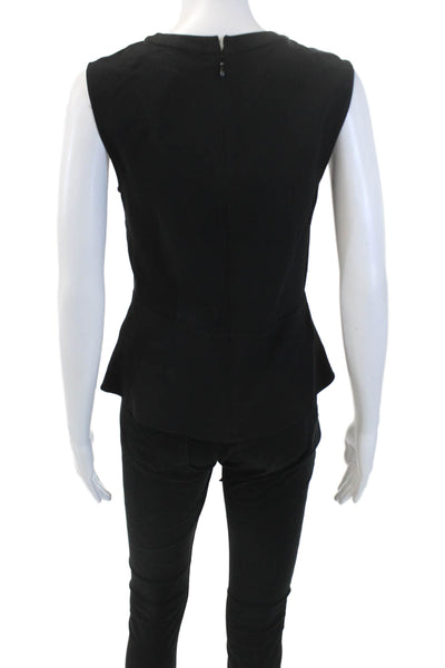 A.L.C. Womens Lace Up Crew Neck Sleeveless Peplum Blouse Top Black Size 6