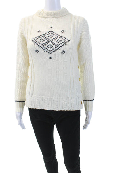 The Reeds Womens Long Sleeves Turtleneck Sweater White Wool Size Extra Small