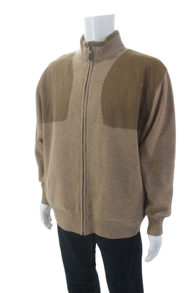 Orvis Mens Wool Full Zip Contrast Trim Lined lacket Brown Size L