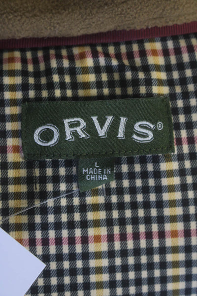 Orvis Mens Wool Full Zip Contrast Trim Lined lacket Brown Size L