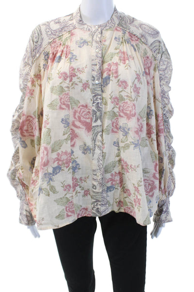 Free People Womens Cotton Floral Print Long Sleeve Blouse Multicolor Size S