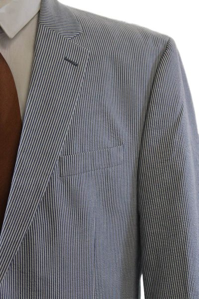 Chaps Mens Cotton Striped One Button Long Sleeve Lined Blazer Blue Size 46R