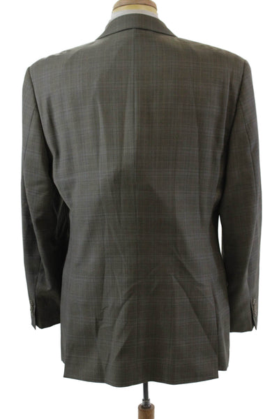 Bachrach Mens Wool Glen Plaid Three Button Long Sleeve Blazer Brown Size 42L