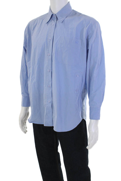 Mijeong Park Mens Cotton Buttoned Long Sleeve Collared Top Blue Size S