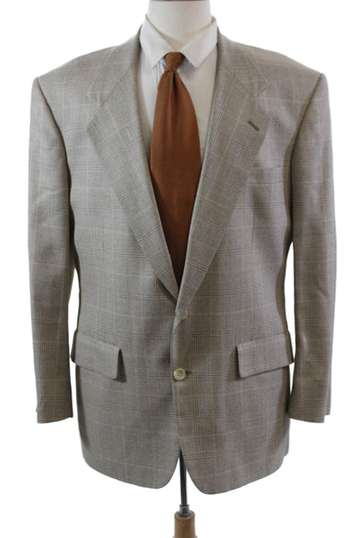 Mark Shale Mens Glen Plaid Two Button Long Sleeve Lined Blazer Beige Size 40