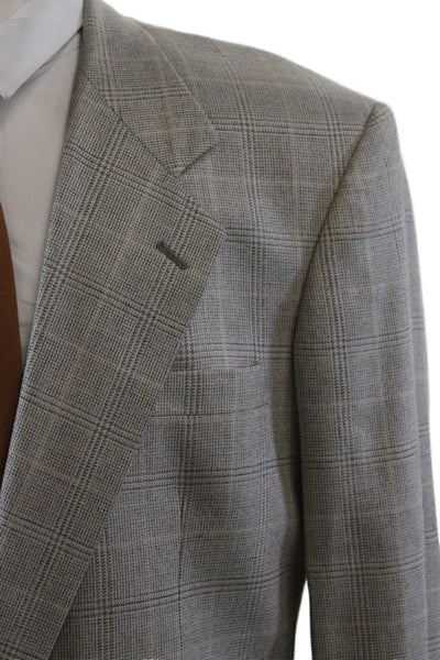 Mark Shale Mens Glen Plaid Two Button Long Sleeve Lined Blazer Beige Size 40