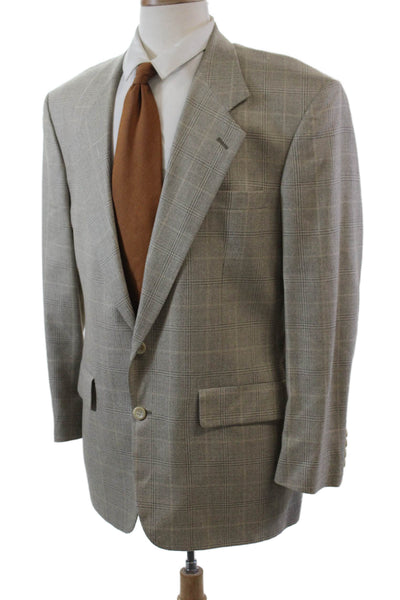 Mark Shale Mens Glen Plaid Two Button Long Sleeve Lined Blazer Beige Size 40