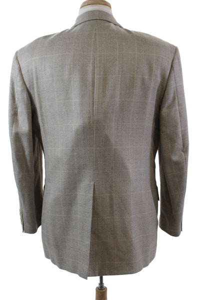 Mark Shale Mens Glen Plaid Two Button Long Sleeve Lined Blazer Beige Size 40