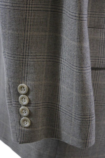 Mark Shale Mens Glen Plaid Two Button Long Sleeve Lined Blazer Beige Size 40