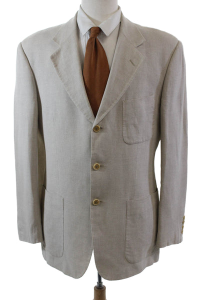 Valentino Mens Linen Blend Three Button Long Sleeve Blazer Beige Size 40R