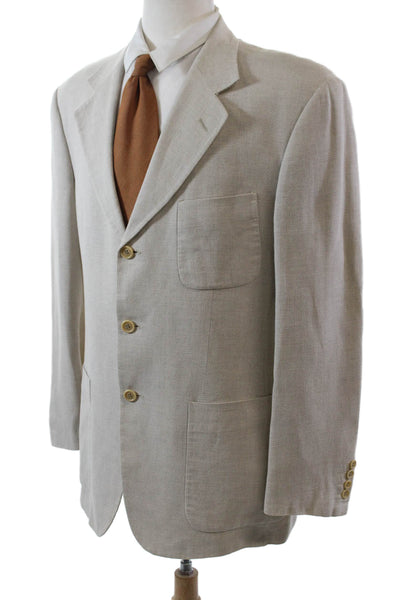 Valentino Mens Linen Blend Three Button Long Sleeve Blazer Beige Size 40R