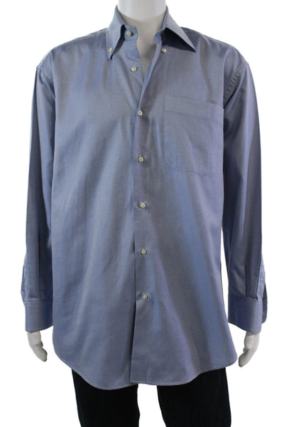 Peter Millar Mens Cotton Printed Long Sleeve Button Down Dress Shirt Blue Size L