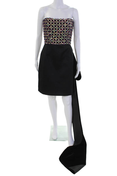 Azzi & Osta Womens Strapless Beaded Velvet Bow Train Mini Dress Black Size 40