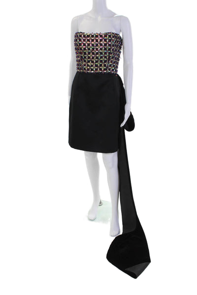 Azzi & Osta Womens Strapless Beaded Velvet Bow Train Mini Dress Black Size 40