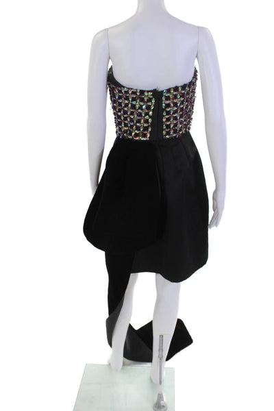 Azzi & Osta Womens Strapless Beaded Velvet Bow Train Mini Dress Black Size 40