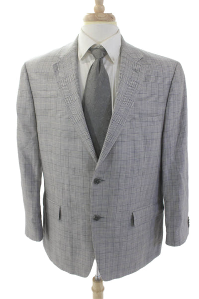 Michael Michael Kors Mens Linen Glen Plaid Long Sleeve Blazer Gray Size 44S