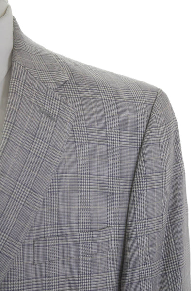 Michael Michael Kors Mens Linen Glen Plaid Long Sleeve Blazer Gray Size 44S