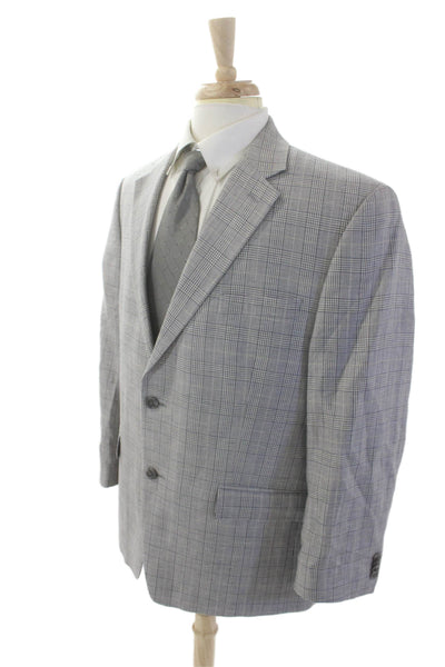 Michael Michael Kors Mens Linen Glen Plaid Long Sleeve Blazer Gray Size 44S